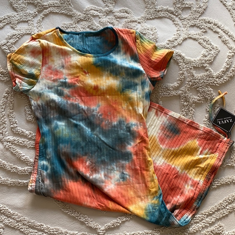 Tie Dye Short Sleeve Cinched Ribbed Bodycon Dress